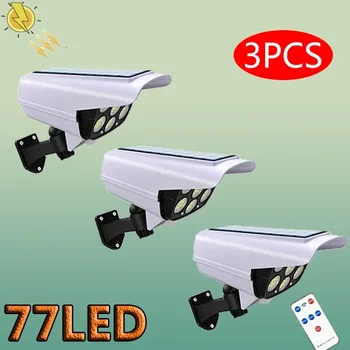 태양광 야외 모션 센서 보안 더미 카메라, 무선 77LED 투광 조명, 방수 램프, 가정 정원용, 1 개, 2 개, 3 개
