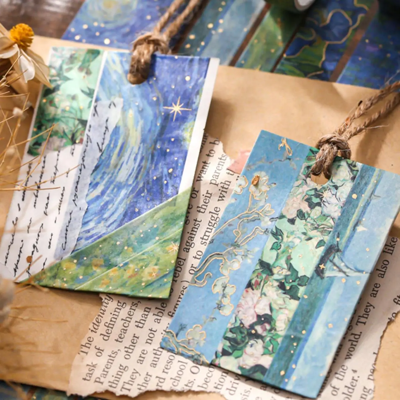 10pcs, Washi Tape - Vintage Watercolor Washi Tape Set with Gold Color Foil - Aesthetic Decorative Tape, Scrapbook, DIY Crafts 3