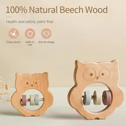 Baby Hand Grab the Ringing Bell DIY Wooden Toys Can Bite the Wooden Owl Toys