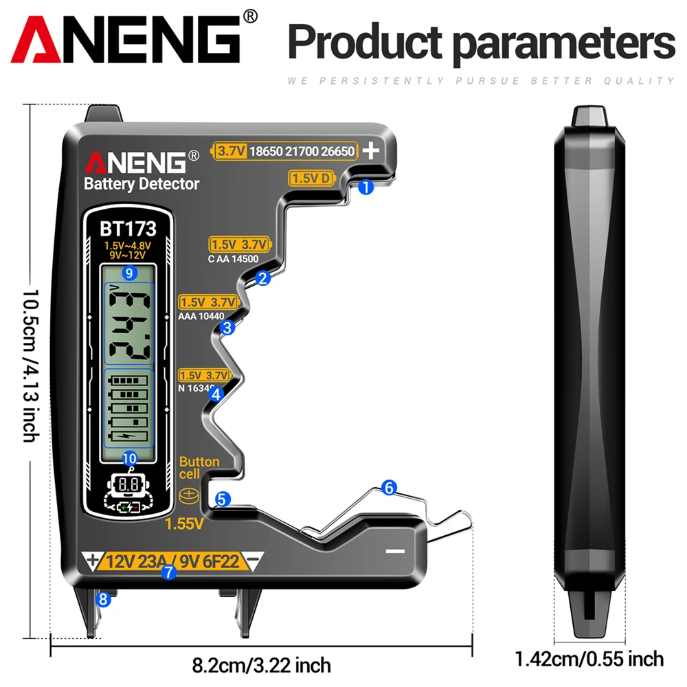 Testeur de Batterie ANENG BT173 - Détecteur 18650 21700 12V 23A