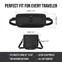 RFID Blocking Travel Waist Pouch - Anti - Theft Slim Money Belt with Multi - Wear Design and Waterproof Wallet (Black)