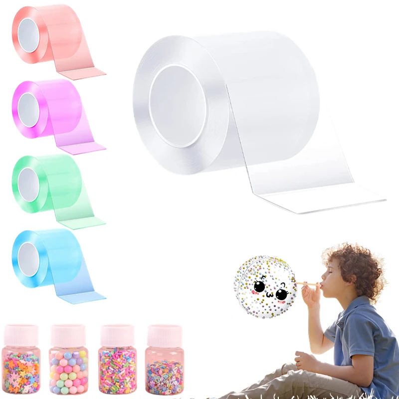 2Pcs Nano Double Sided Blowable Tapes High Sticky Bubble Blowing Tape Bambini Pinch Toy Making Blowing Bubble Nastro Adesivo