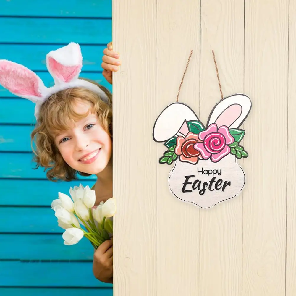 

Garden Wooden Sign Colorful Easter Wood Door Sign with Bunny Flower Print for Indoor Outdoor Festival Front Door for Scene
