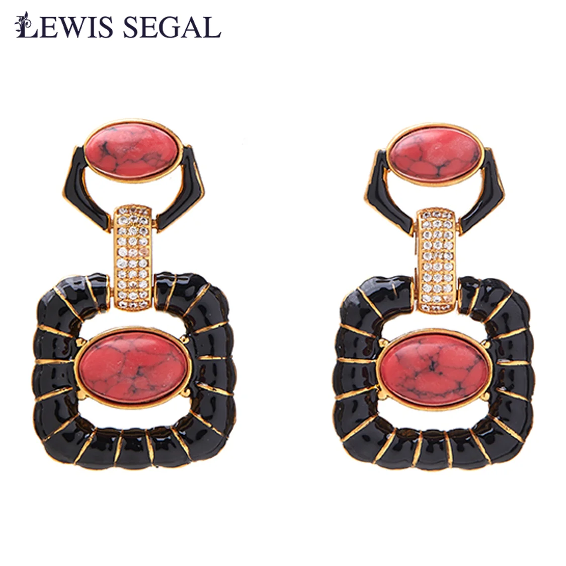 

LEWIS SEGAL Turquoise and Black Enamel Stud Earrings for Women Luxury Medieval Style Fine Jewelry 18K Gold Plated