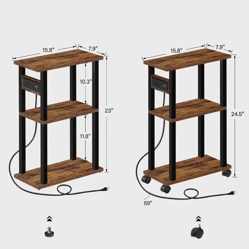 Small Narrow Sided Table with Charging Station, Set of 2 Tight Fitting Coffee Tables for Small Spaces 3