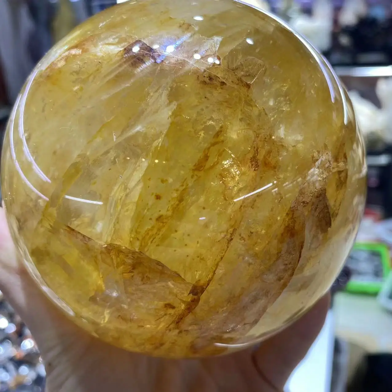 Natural Golden Healer Quartz Energy Meditation Ball Reiki Healing Room Office Decor Gift