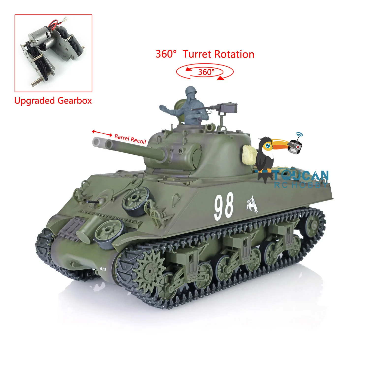 Henglong Toucanhobby DIY 1/16 7.0 Plastic M4A3 Sher3898 360�� Turret Barrel Recoil RC Tank 2