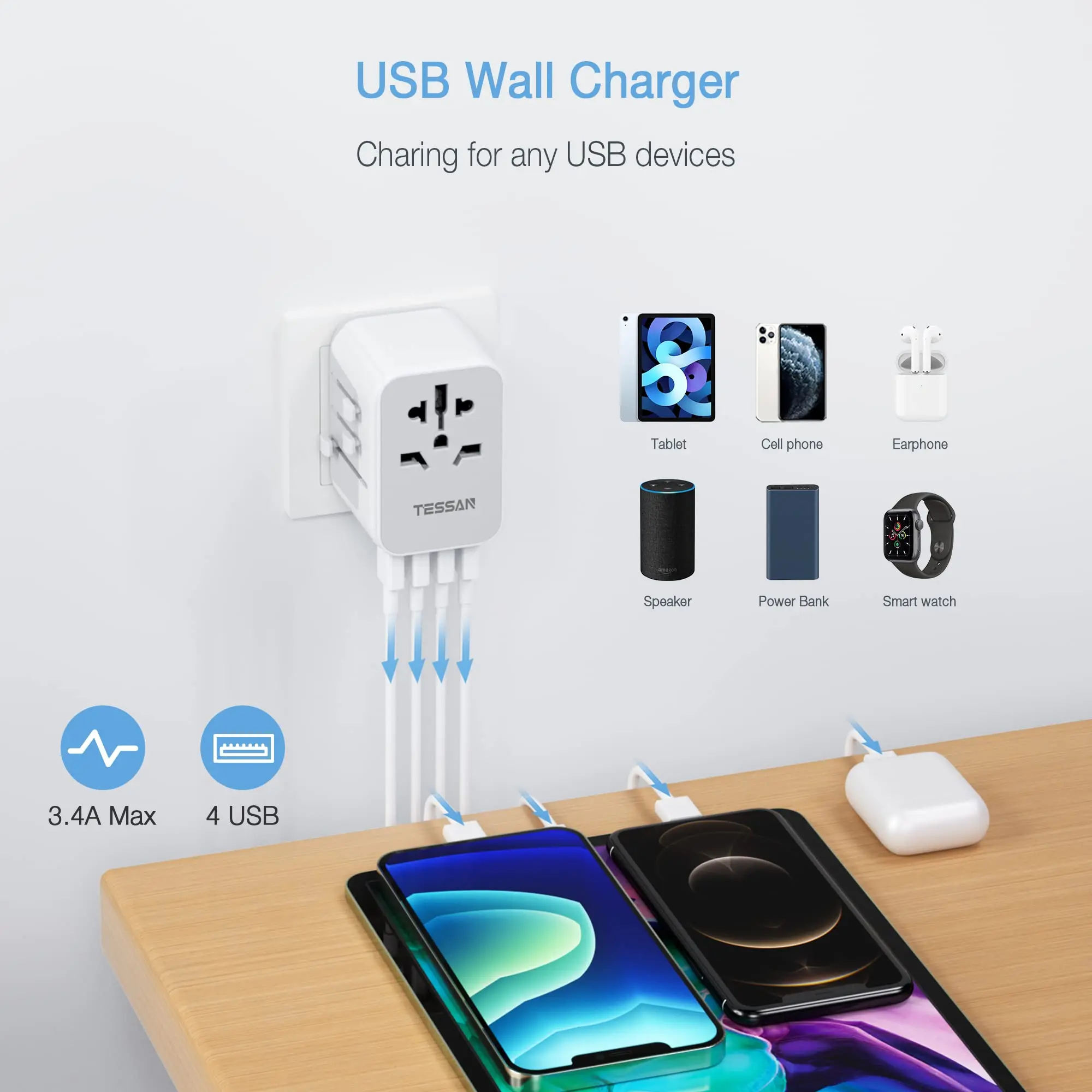 viagem com 3 portas usb e 1