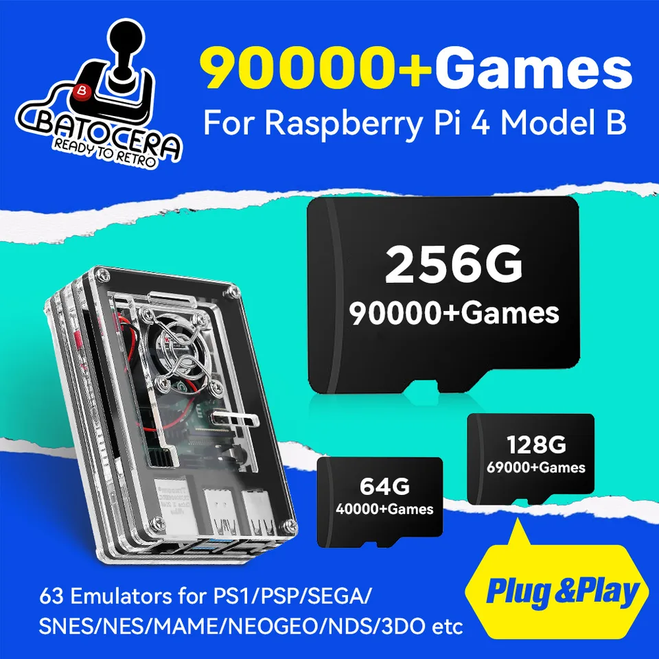 90000 + 레트로 게임이 포함된 Raspberry Pi4 모델 B용 게임 카드 PS1/PSP/SEGA/SNES/NES/MAME/NEOGEO/NDS/3DO  등을 위한 Batocera 39 TF 카드 - AliExpress
