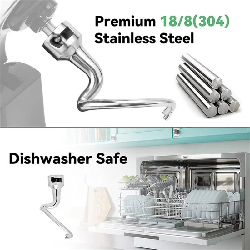 Dough Hook Stainless Steel Attachment Stand Mixer Mixing Head Spiral Accessories Dough Mixer Replacement for K45SS KSM75