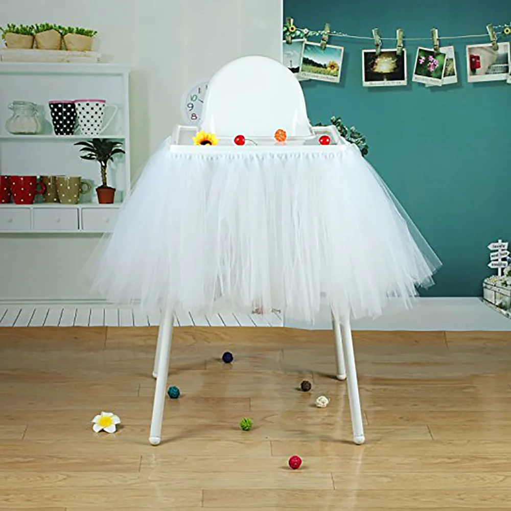 Pink Table Skirt High Chair Tutu Skirt Birthday Decoration for 1st