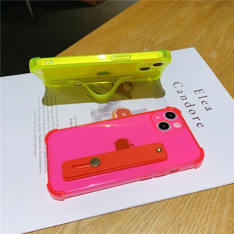 Clear Shockproof Wrist Strap Holder Phone Case with Soft Cover