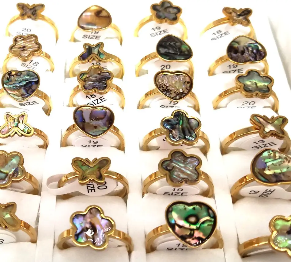 Wholesale 20Pcs /50pcs Flower Heart Charm Shell Mix Stainless Steel Rings Women Party Ring Wedding Jewelry 4