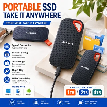 1TB Portable 4TB External SSD Hard Disk USB3.0 Type-C High Speed Transfer Storage Drive for Computer Mac Phone Compact Durable 1