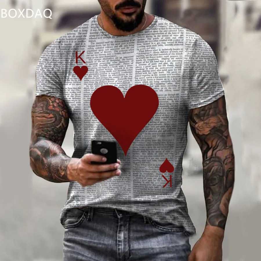 Fashion Cool Men Tshirt Casual Harajuku Red Heart Poker 3D Print Men's T Shirt Big Size 6XL Man Tee Summer New Oversized T-shirt