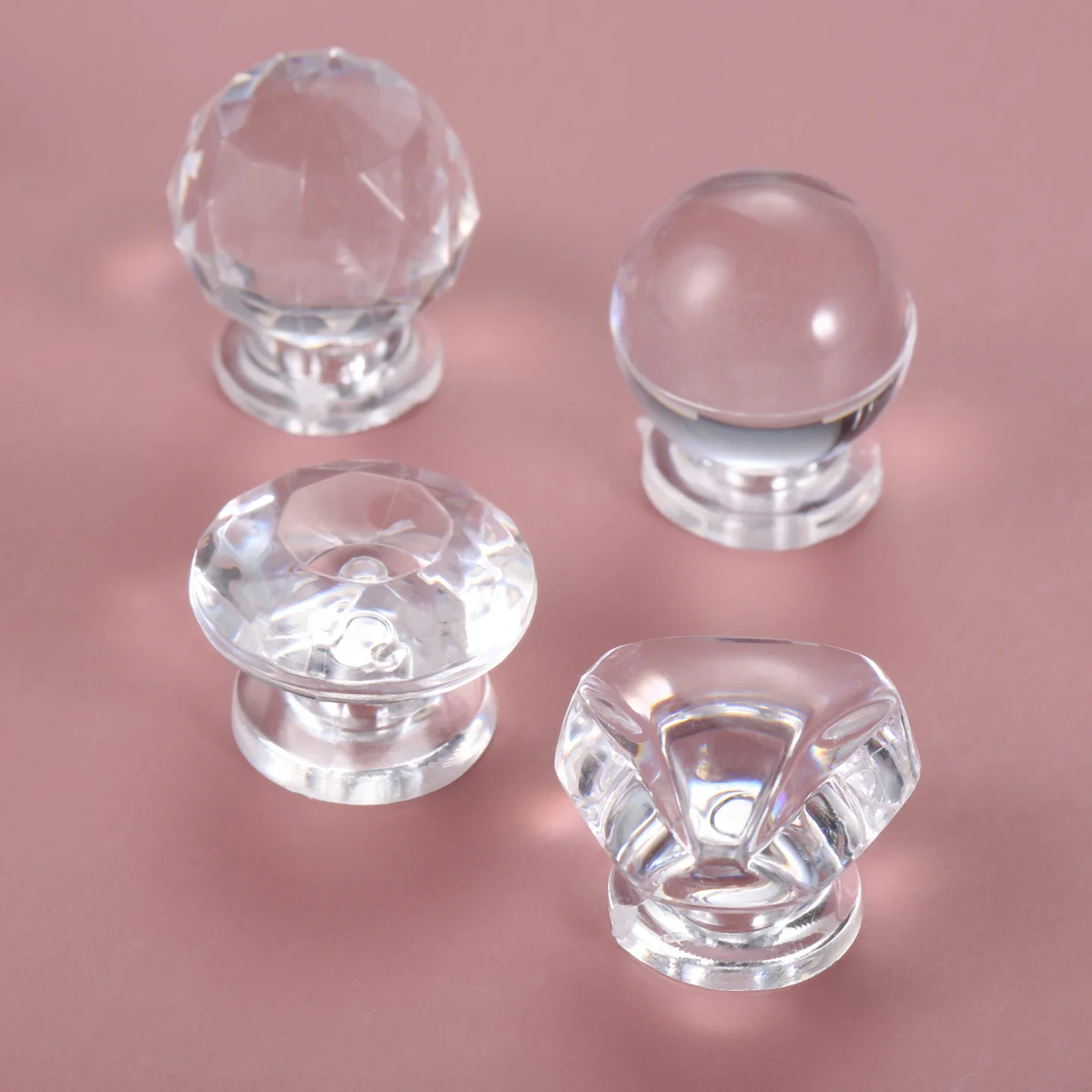 Furniture Knobs 10sets Clear Acrylic Handle Knob + Transparent Screw Crystal Plastic Pull Triangular/Diamond/Spherical Decor Chest Dresser Box