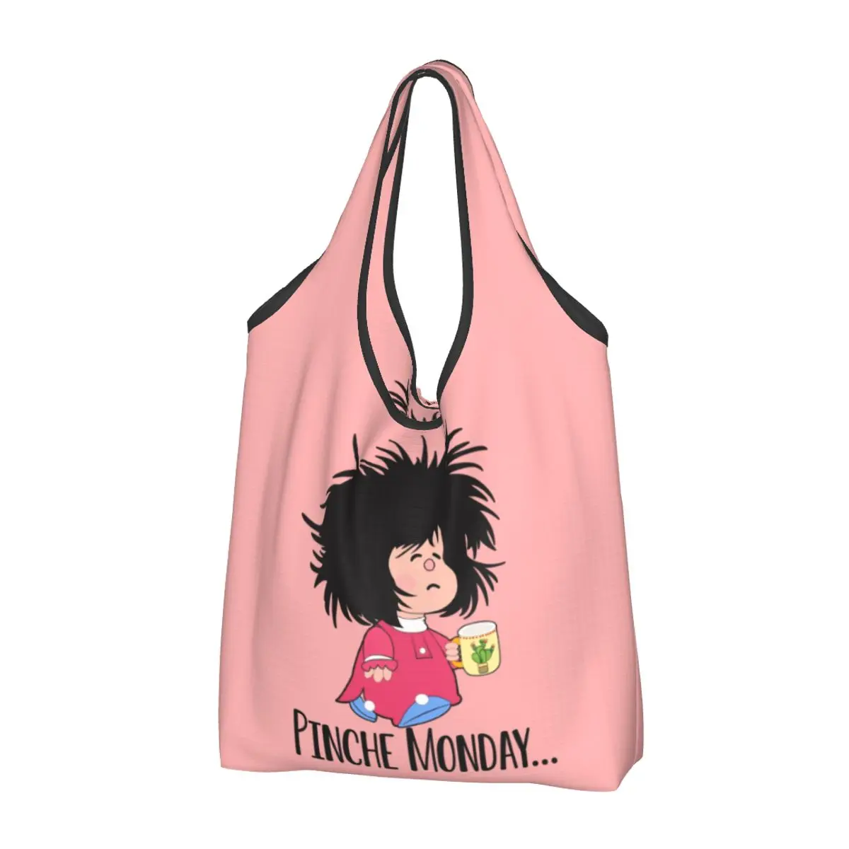 

Custom Pinche Monday Funny Mafaldas Shopping Bag Women Portable Large Capacity Grocery Quino Argentina Comic Shopper Tote Bags