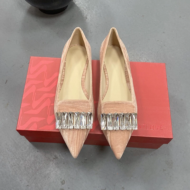 Women's rhinestone flat shoes New pointed shallow cut women's single shoes