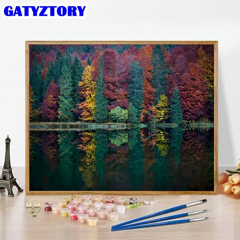 

GATYZTORY Painting By Number Tree Drawing On Canvas Pictures By Number Landscape Modern Art Gift Home Decoration