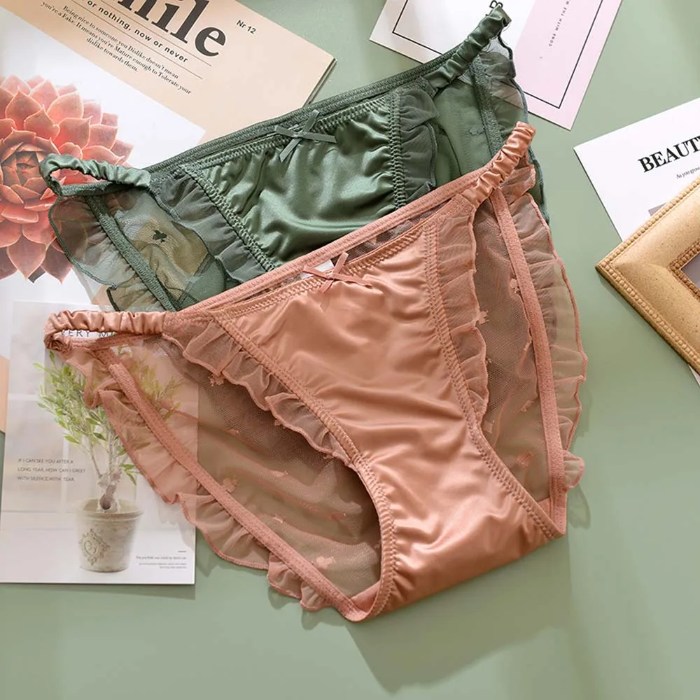 

Underpants Breathable Auricularia Edge Low-waist Cotton Crotch Lace Mesh Panties Bandage Thong Bow Sexy Briefs