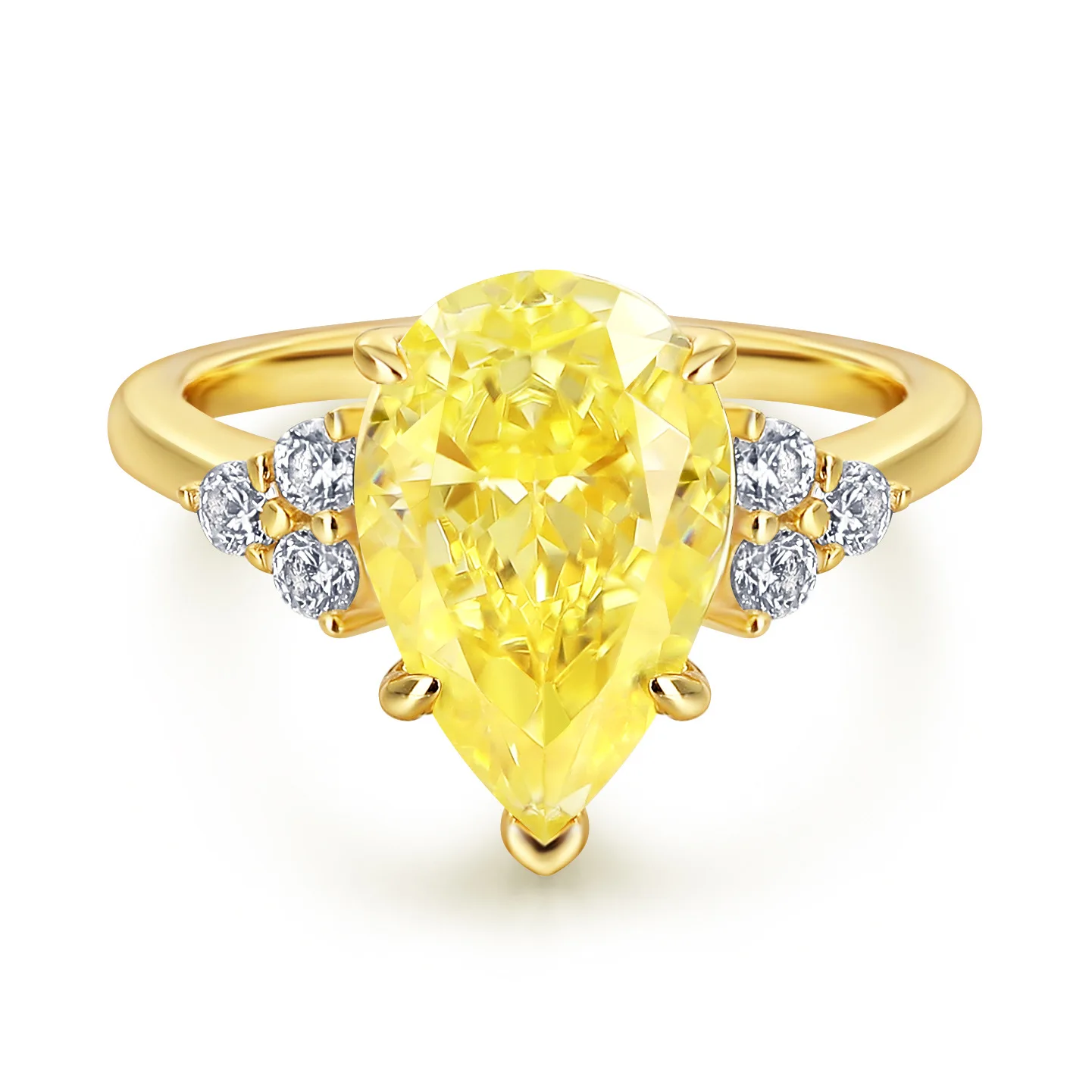 

Europe and the United States new S925 silver simple ladies inlaid yellow diamond personality 5A zircon drop-shaped diamond ring
