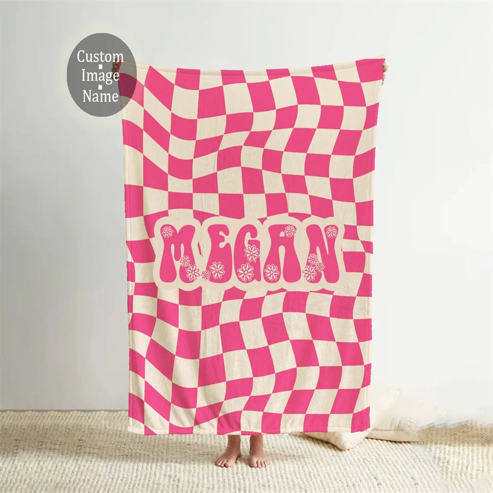 

Checkerboard Blanket Name Customization Personalized Flannel Blanket Gift Blanket Air Conditioning Blanket Cover Sofa Blanket