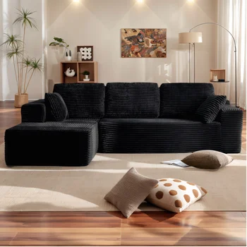 Oversized L Shaped Couch With Chaise, Minimalist Compressed Boneless Couch No Assembly Required, Modular Cloud Sectional Sofa Fo 1