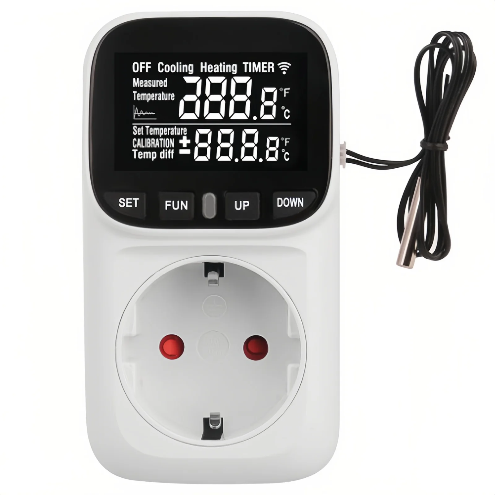 Digital Temperature Controller Socket Thermostat EU Plug Wi-Fi style Thermostat With Timer Sensor Probe Heating Cooling Switch