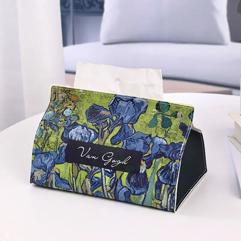 Ins Oil Painting Paper Box Leather Tissue Cover Car Creative Desktop Student Dormitory Office Storage for Living Room Bedroom 6