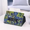 Ins Oil Painting Paper Box Leather Tissue Cover Car Creative Desktop Student Dormitory Office Storage for Living Room Bedroom 6