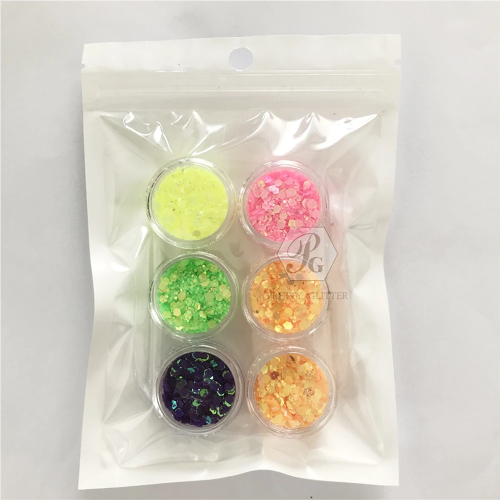 

PrettyG 1 Set 6 Color Chunky Shape Multi-size Mixing Glitter for Resin DIY Making Art Craft Nail Makeup Handwork Accessories SDC