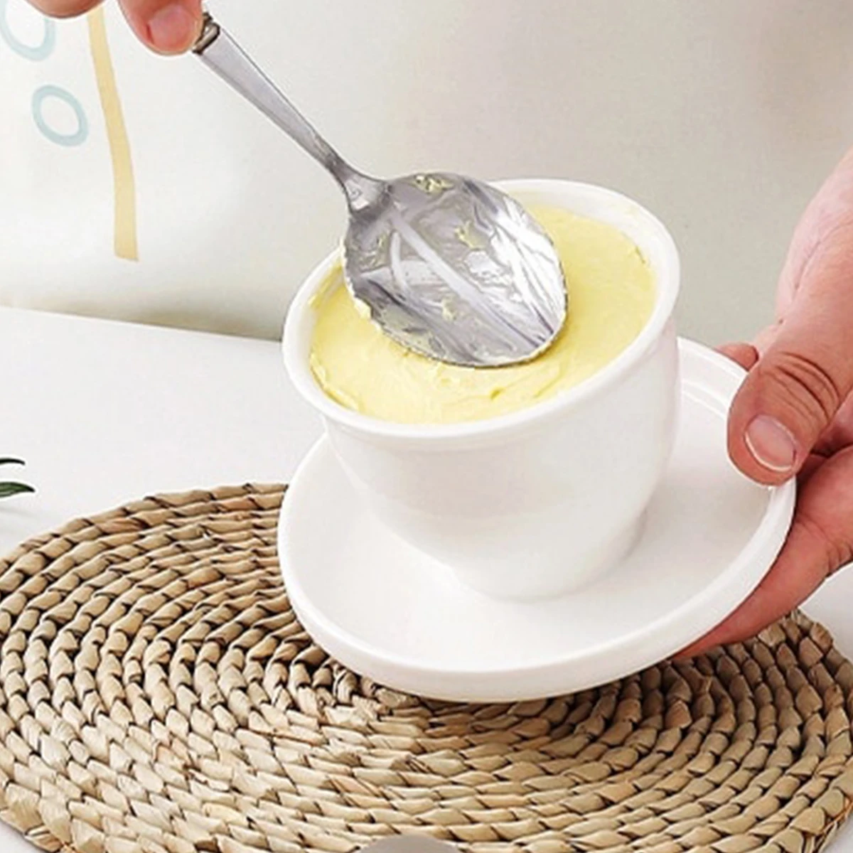 Ceramic Butter Keeper Crock for Counter Porcelain Fresh Spreadable French Butter Organizer Cheese Storage Dish Container 180ml