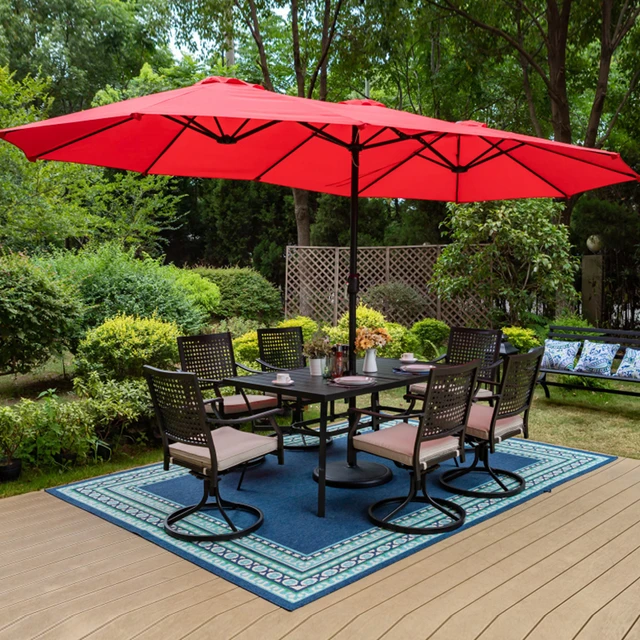 MF Studio 15ft Double-Sided Patio Umbrella with Base Large Outdoor Table  Umbrella, Red - AliExpress