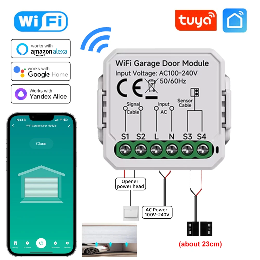 Tuya – Mini ouvre-porte de Garage WiFi, application Smart Life, commande vocale à distance, module de commutation de porte, fonctionne avec Alice Alexa Google Home