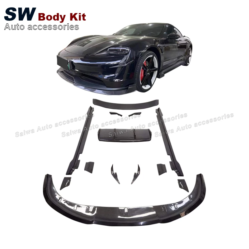 

Высококачественный корпус из углеродного волокна в стиле RZ для Porsche Taycan, Модернизированный аэродинамический комплект, передний спойлер для губ, автозапчасти