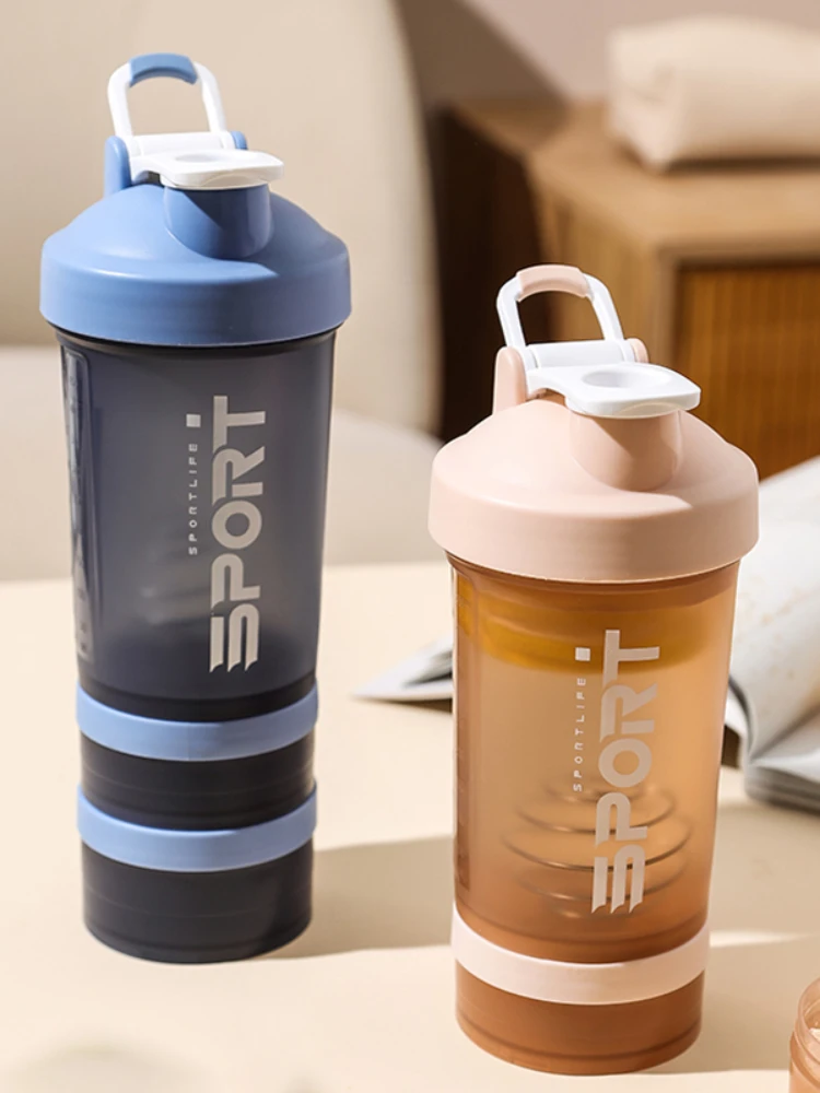 

500ml Portable Sport Water Bottle With Protein Shaker Outdoor Travel Carrying Bottle 3layers Design Protein Powder Coffee Bottle