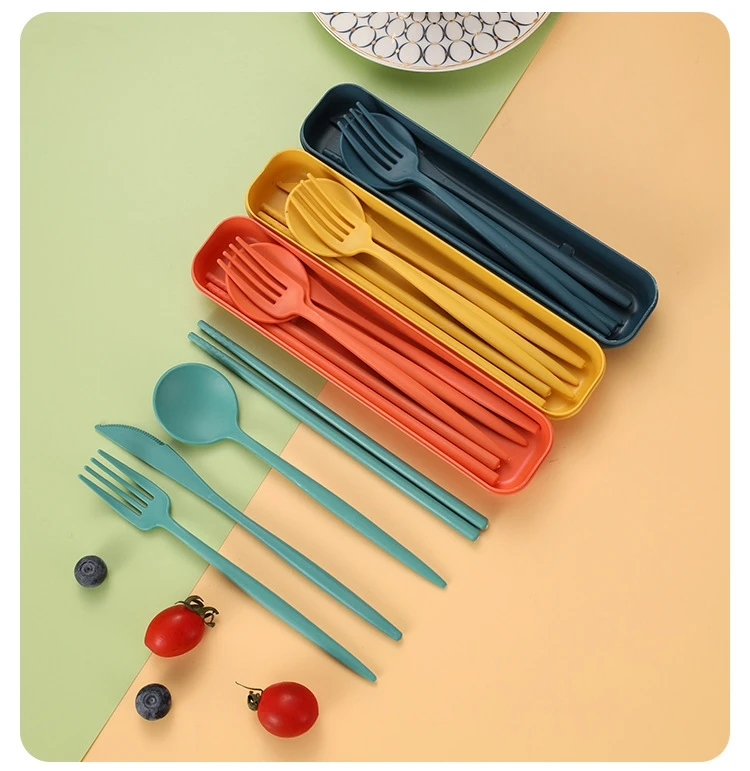 Ensemble De Couverts Réutilisables 2 Pièces - Fourchette, Couteau, Cuillère, Boîte - En Plastique PP Sans BPA - Pour Pique-nique, Voyage, Camping - 11