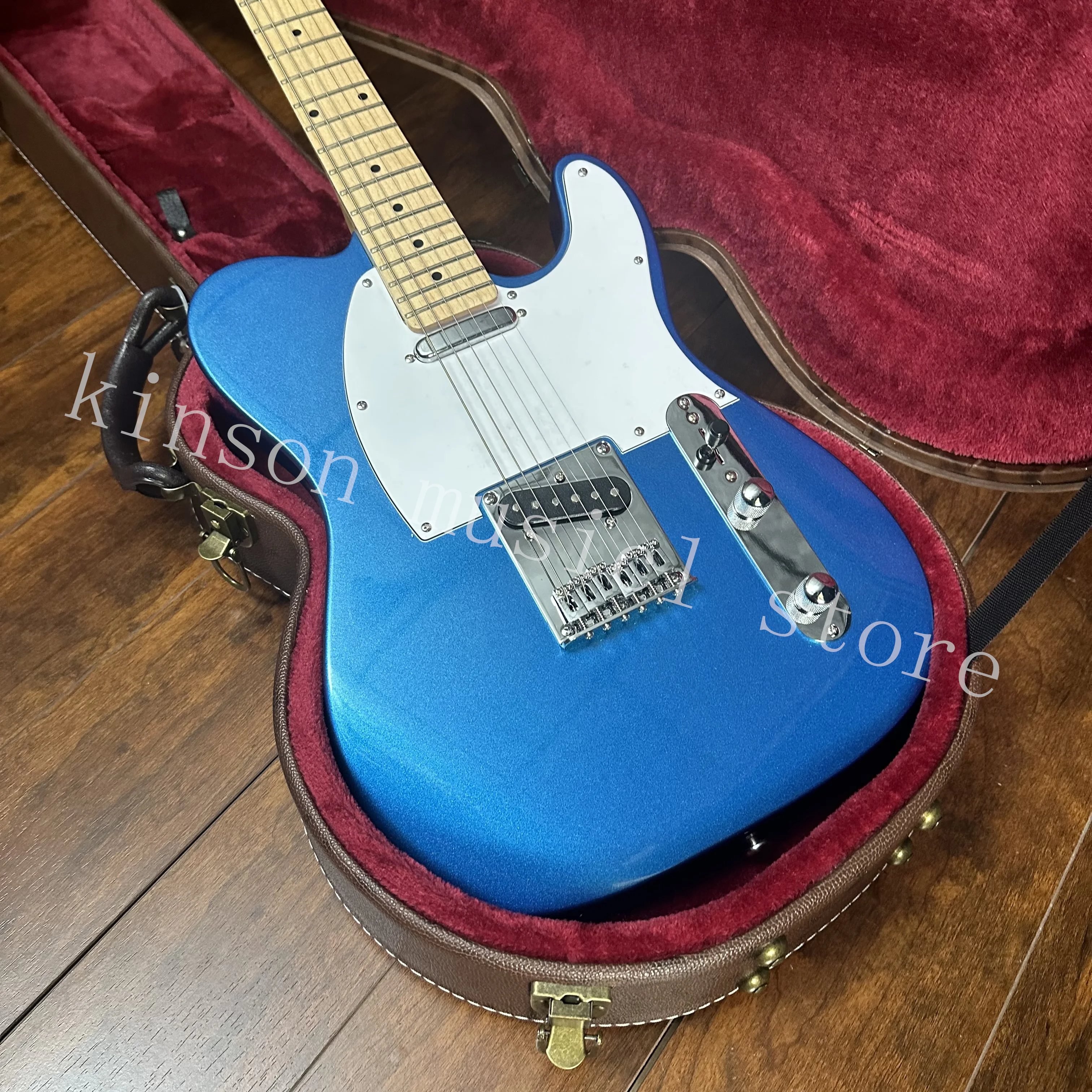 

Custom Electric Guitar, Metallic Blue Color, Mahogany Body, Maple Fingerboard, Sliver hardware,in stock