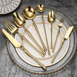 Bright Gold 18/10 Stainless Steel Luxury Cutlery Dinnerware Tableware Knife Spoon Fork Chopsticks Flatware Set Dishwasher Safe