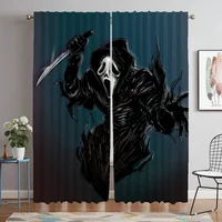 Ghostface Curtain Window Partition Halloween Decoration Elegant Room Curtains for Living Room Home Interior Curtains 2 Pieces 1