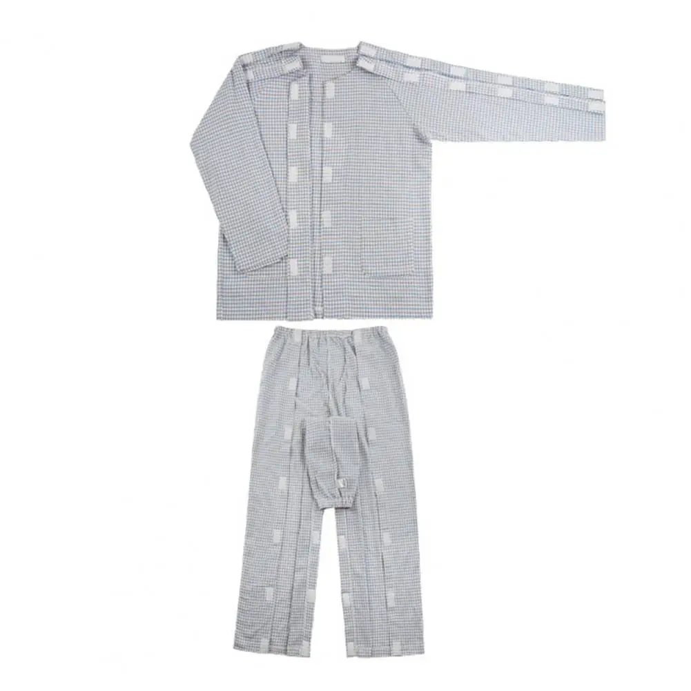 2 Pcs/Set Hospital Top Pants Set  Cardigan   Patient Top Pants Set Fasten Tape Easy to Wear Men Home Shirt Trousers Suit