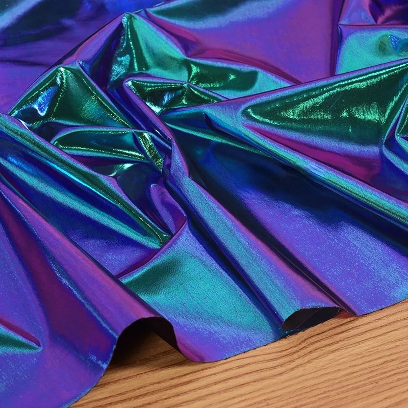 Blue and Purple Elastic Dazzling Laser Magic Color Waterproof Fabric Reflective Two-Color Fabric for Student Graduation Design