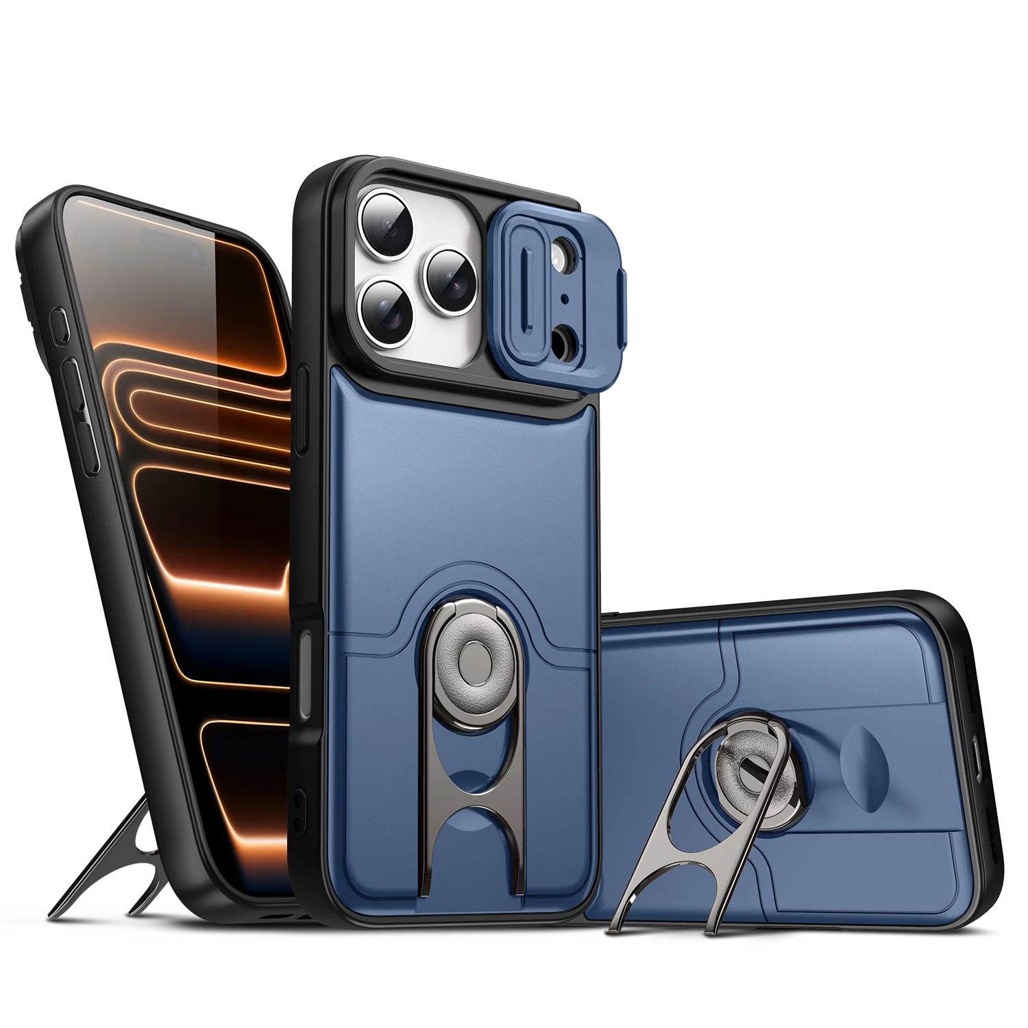 Metal Ring Stand Armor Shockproof Slide Window Phone Cover
