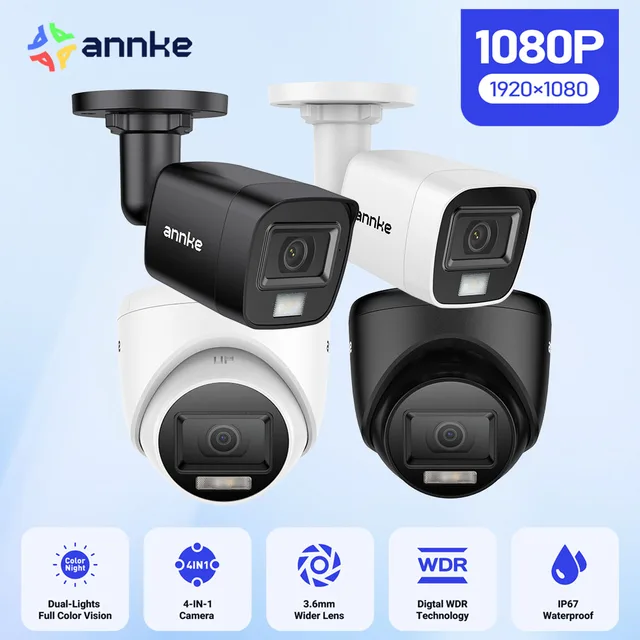 ANNKE 1080P HD-TVI Sécurité Caméra Kit 4Pcs 2MP Bullet Extérieur Résistant Aux Intempéries Boîtier 66ft Super Vision Nocturne Intelligente IR CCTV Caméra 1