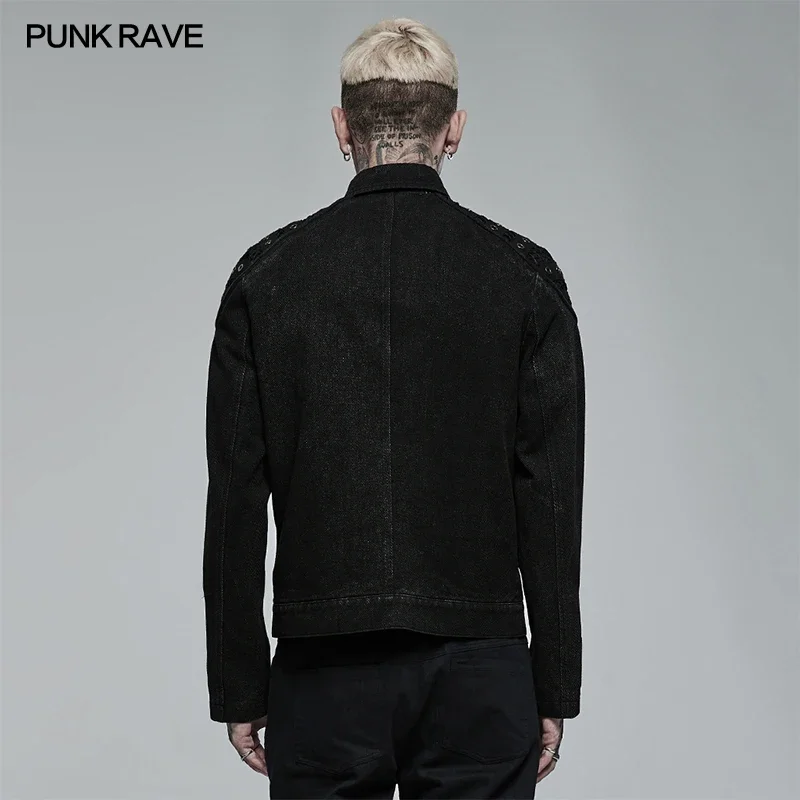 PUNK RAVE Men’s Punk Rugged Slim Fitting Jacket Casual Black Shirts Men Clothing   Four Seasons Spring/Autumn 3