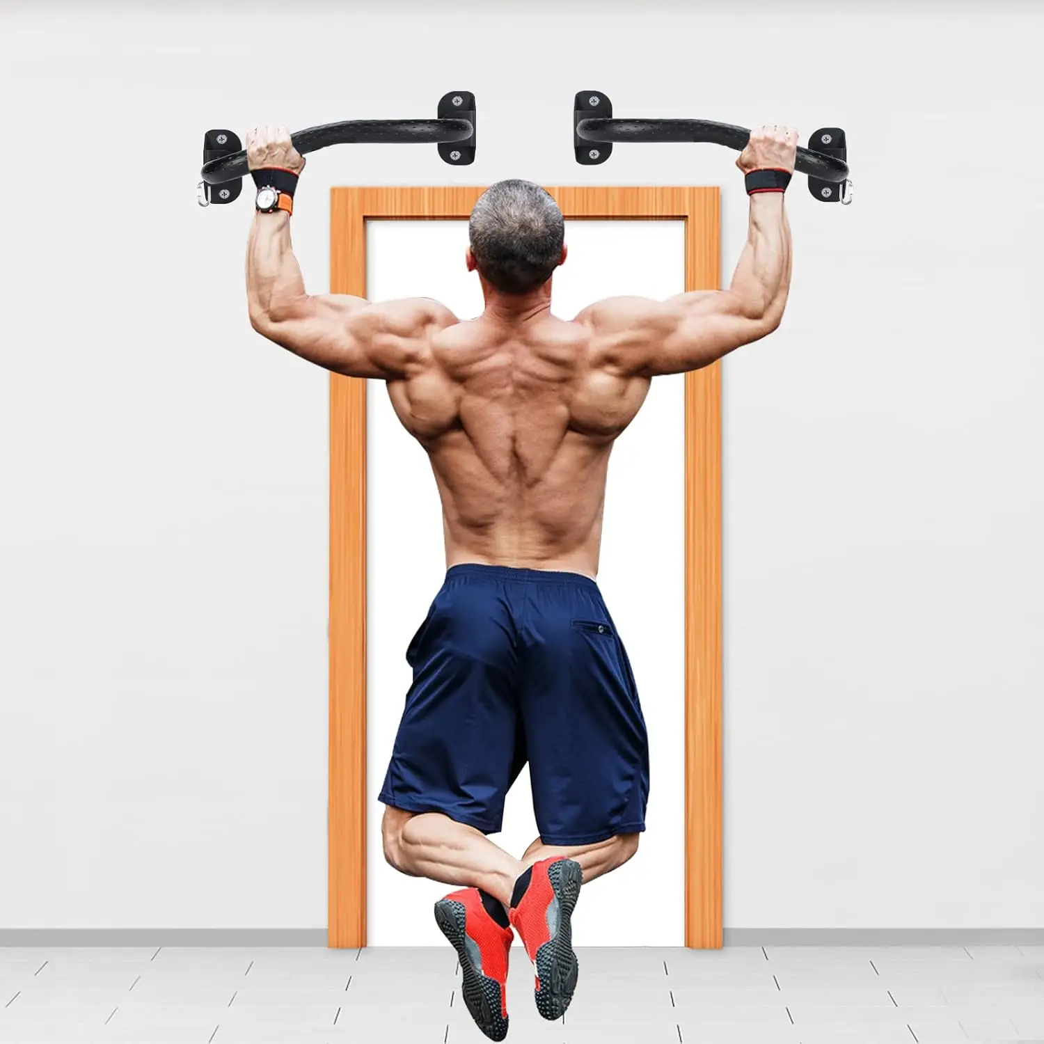 Wall Mounted Pull Up Bar Carbon Seel 800LB Adjustable Width Upper Body Fitness Bar Door Multi-Grip Portable Indoor Pull Up Bar F 3