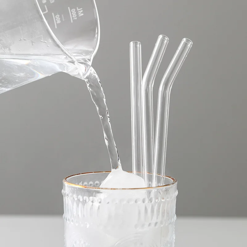 Eco-Friendly Reusable High Borosilicate Glass Drinking Straws with Cleaning Brushes