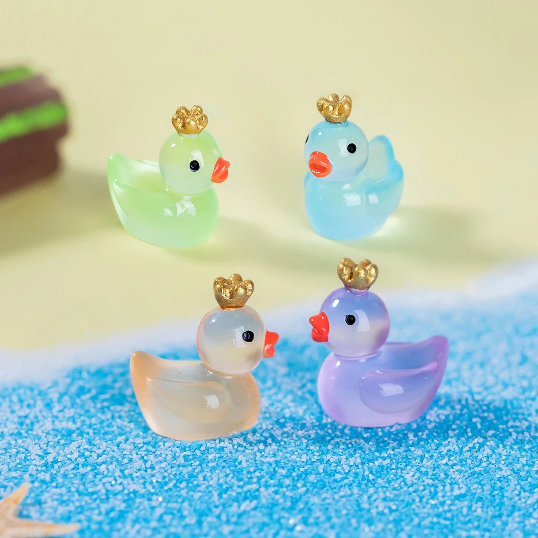 5Pcs Mini Cute Glow-in-the-dark Colorful Crown Duckling Moss Micro Landscape Ornament DIY Desktop Ornaments Resin Crafts