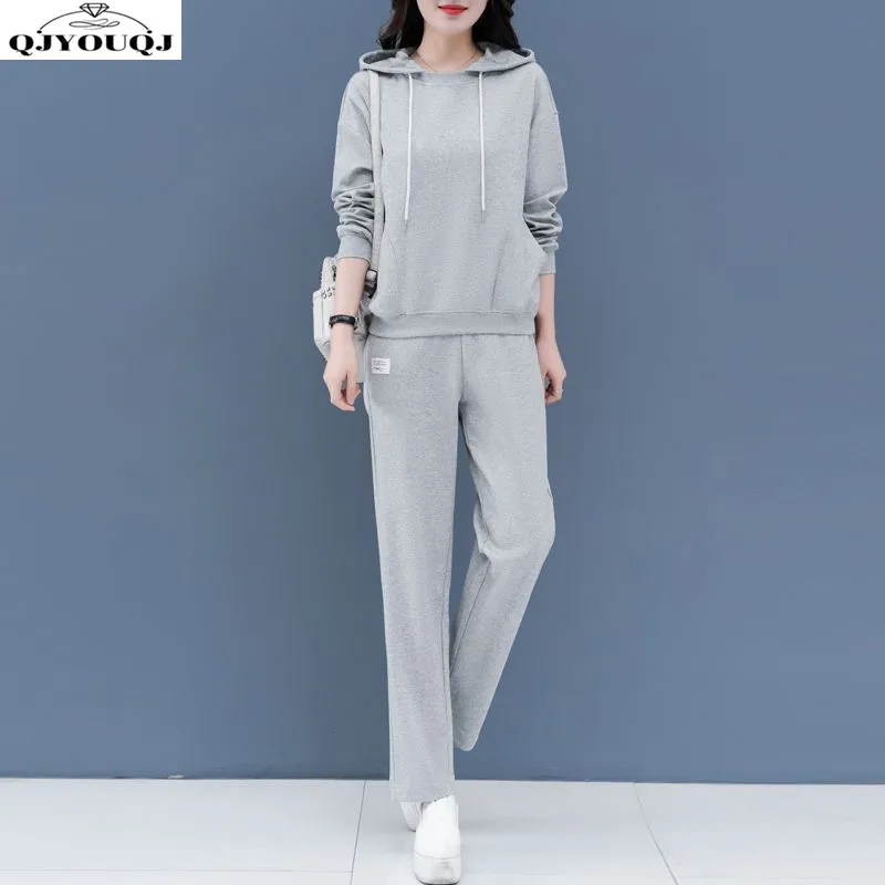 Spring and Autumn Women's Set Long Sleeved Sweater Athletic Wear Two Piece Loose Slimming Casual Set Solid Color Hoodie