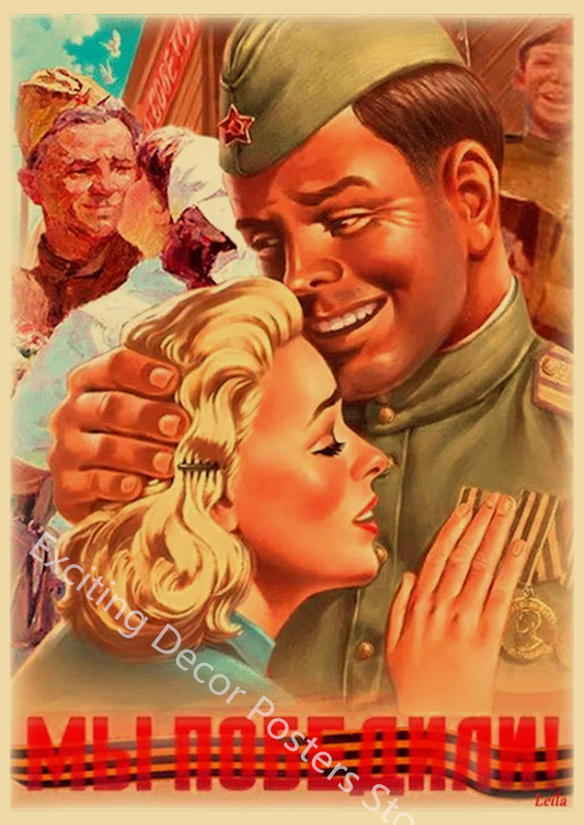 Vintage Soviet Era Pin-Up Girls Propaganda Poster Wall Art Decoration